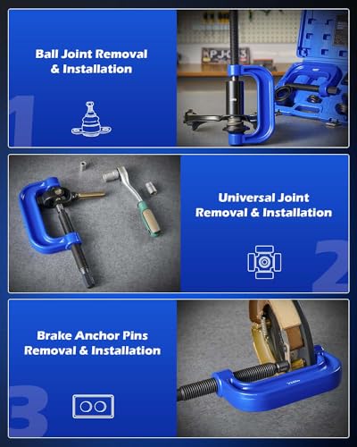 Orion Motor Tech Ball Joint Press Kit, Heavy Duty Ball Joint Removal Tool Kit with 4x4 Adapters, for Most 2WD and 4WD Cars and Light Trucks - color: blue C-frame
