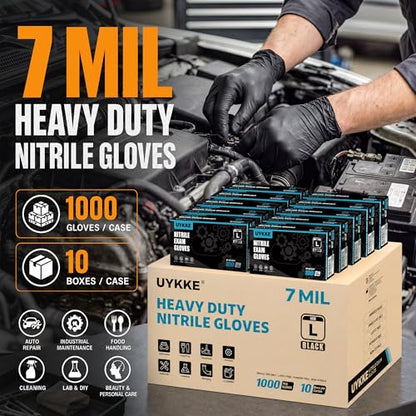 HEAVY DUTY 7 Mil Nitrile Black Gloves Disposable Latex Free Rubber Latex Cleaning Mechanic Food Prep Gloves 1000PCs - size: Large