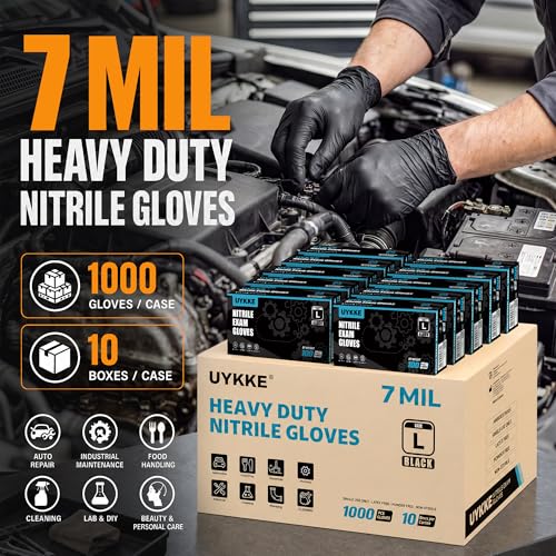 HEAVY DUTY 7 Mil Nitrile Black Gloves Disposable Latex Free Rubber Latex Cleaning Mechanic Food Prep Gloves 1000PCs - size: Medium
