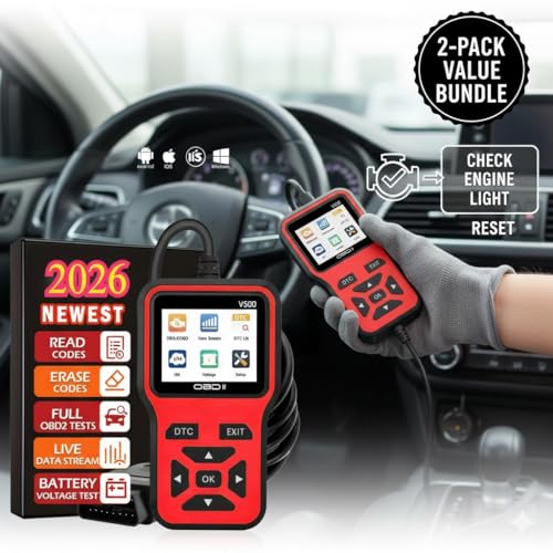 V500 OBD2 Scanner Diagnostic Tool, Professional Code Reader with Live Data Stream, DTC Lookup, I/M Readiness, O2 Sensor Test, EVAP System Test, Vehicle Info Display