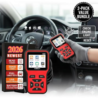 V500 OBD2 Scanner Diagnostic Tool, Professional Code Reader with Live Data Stream, DTC Lookup, I/M Readiness, O2 Sensor Test, EVAP System Test, Vehicle Info Display