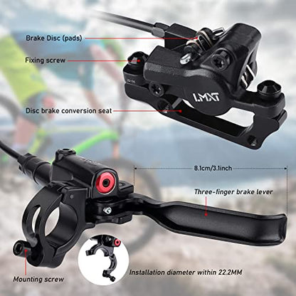 TOBWOLF 1 Pair MTB Disc Brake Set, Hydraulic Disc Brake Kit with 160mm Rotors, Left Front 81cm & Right Rear 147cm, Aluminum Oil Pressure Calipers Levers for Mountain Bike E-Bike Fat Bike Road Bike - color: Black Hydraulic Disc Brake Set - Dual Piston