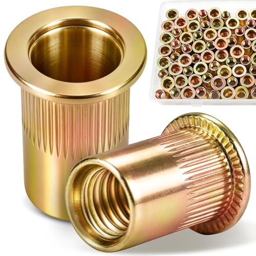 M8 Rivet Nuts 110PCS, Zinc Plated Carbon Steel Metric M8 x 1.25 Flat Head Threaded Insert Nutsert Kit for Metal Sheet, Furniture, Automotive - size: M8 110pcs