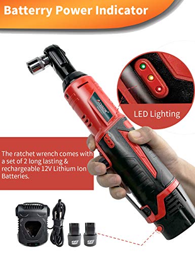 AOBEN Cordless Electric Ratchet Wrench Set, 3/8" 12V Power Ratchet Tool Kit With 2 Packs 2000mAh Lithium-Ion Battery And Charger - style: AB733-1T