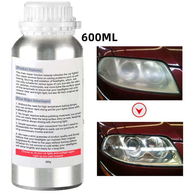 800g Auto Headlight Restoration Liquid, Car Headlight Scratch Restoring Fluid Headlight Repair Polish Cleaner, Headlight Restoration Kit Refill Bottle for Polishing, Restoring Dull Yellow Headlamp - size: M