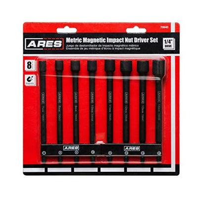 ARES 70640 8-Piece Metric Magnetic Impact Nut Driver Bit Set | Impact Grade Nut Setters with Industrial Strength Magnets - size: 8pc Metric Magnetic Impact Nut Driver Set