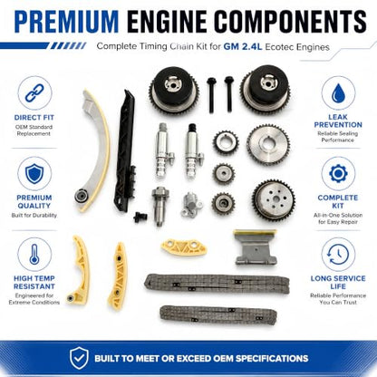 2.4L Timing Chain Kit VVT Sprocket Water Pump Fit For Chevy Buick 2010-17 | Fits GM 2.4L L4 Buick, Chevrolet & GMC models; timing chain kit with VVT sprockets, water pump and engine service parts. - size: Timing Chain Kit with Water Pump GM LAF 2.4L