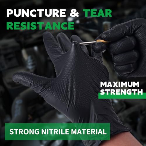 FINITEX Industrial Diamond Texture Nitrile Black Glove - 100/1000PCS Chemical Resistant 8mil Mechanic Disposable Gloves - color: Black (X-large 1000)