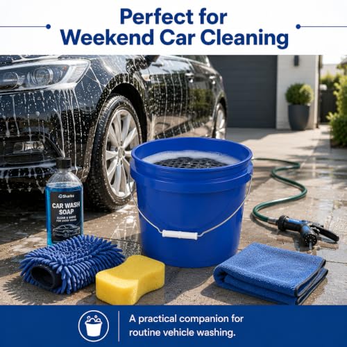 4 Gallon Car Wash Bucket with Grit Screen and Carry Handle, Durable Plastic Cleaning Pail for Auto Detailing, Home, Garage and Utility Use