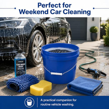 4 Gallon Car Wash Bucket with Grit Screen and Carry Handle, Durable Plastic Cleaning Pail for Auto Detailing, Home, Garage and Utility Use