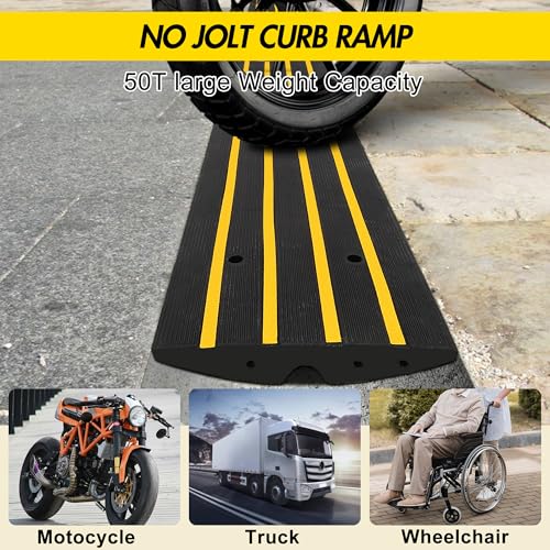48" Driveway Ramp, 2 Pack Heavy Duty Rubber Curb Ramps for Cars, SUVs, Trucks | Low Profile Design with Water Drainage Channel | Garage & Sidewalk Transition Solution