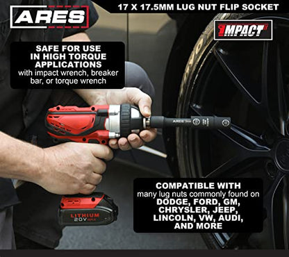 ARES 59048-1/2-inch Drive 17 x 17.5mm Half Size Lug Nut Flip Socket - Impact Grade Chrome-Moly Steel – Remove Warped, Damaged, and Bloated Chrome Capped Lug Nuts - size: 17 x 17.5mm