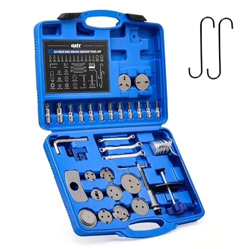 OMT 34pc Master Brake Caliper Tool Kit with 11 Adapters and Line Cutter | 1045 and 50BV30 Steel; Nickel Chrome Plating; Piston Compressor Set for Mechanics; Swivel Pad Spreader; Brake Maintenance