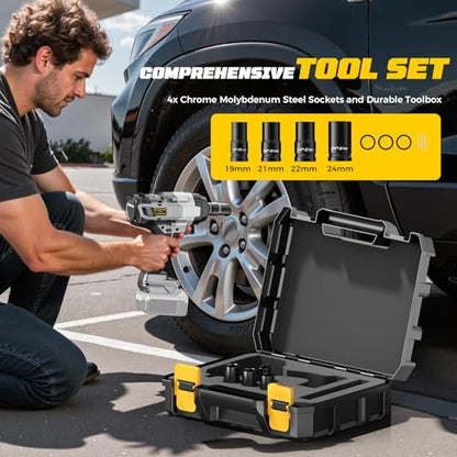 Cerycose 3/4" Cordless Impact Wrench Compatible with DeWalt 20V Battery, 1850 Ft-lbs (2500N·m) High Torque Brushless Impact Driver, 4 Sockets & Carrying Case, Heavy Duty for Trucks, Cars & Mowers - size: 3/4inch, style: Compatible with DeWalt& 4Sockets(No