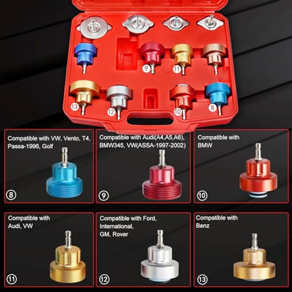 JIFETOR 14PCS Radiator Pressure Tester Tool Kit with Aluminium Pump and Metal Adapters, Red - color: Red Case