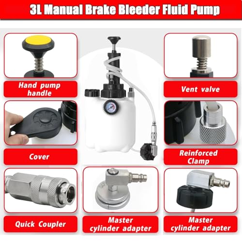 altivox 3L Manual Brake Bleeder Kit with Vacuum Pump – Compatible with Toyota & European Cars (Includes 1 Aluminum Adapter for Toyota + 2 Universal 45mm Caps + 150cm Hose + 1L Oil Bottle) - color: for Toyota & EU Model