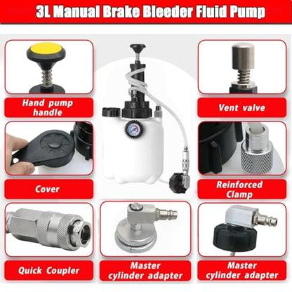 altivox 3L Manual Brake Bleeder Kit with Vacuum Pump – Compatible with Toyota & European Cars (Includes 1 Aluminum Adapter for Toyota + 2 Universal 45mm Caps + 150cm Hose + 1L Oil Bottle) - color: for Toyota & EU Model