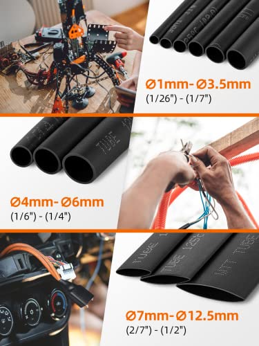 900PCS Wire Heat Shrink Tubing Kit, Industrial Heat-Shrink Tubing for Wires, 2:1 Marine Grade Heat Shrink Wrap, Premium Large Electrical Waterproof Heat Shrink Tape (Black 12 Sizes) - size: 2:1