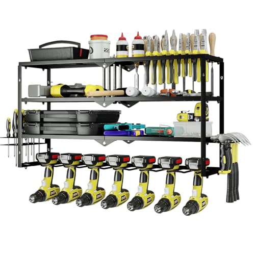 AZERPIAN Tool Organizer Heavy Duty Power Wall Mount for Drill and Cordless Tools Heavy Duty Rack for Garage Organization Workshop Pegboard (3 Layers 7 Slots) - size: 7 Slots 3Layers
