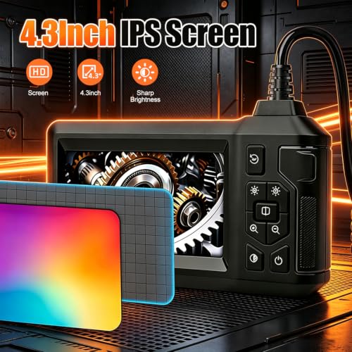 Endoscope Camera with Light,Borescope Camera with 4.3" IPS Screen1080P HD with 8 LED Lights,16.5FT Semi-Rigid Cord Bore Scope,IP67 Waterproof Sewer Borescope (16.5FT Dual Lens Black) - size: 16.5FT Dual lens Black