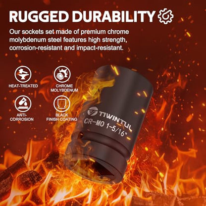 1-5/16" Impact Socket 1" Drive, 6 Point Design for Truck & Trailer | CR-MO Axle Nut Socket, ANSI Certified, Heavy Duty Socket 1 Inch Drive for Industrial & Fleet Maintenance - size: 1-5/16"(1 PCS)