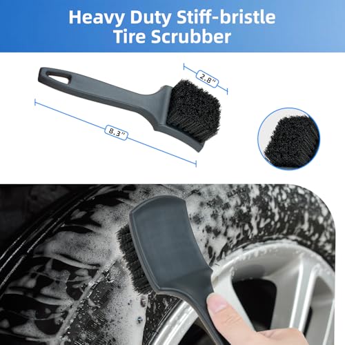 9Pcs Car Wheel Detailing Brush Kit – Scratch-Free Rim & Tire Cleaner Brushes with Tire Shine Pad, Microfiber Towel & Bag – Heavy-Duty Auto Detailing Tools for Cars, Trucks, RVs & Motorcycles