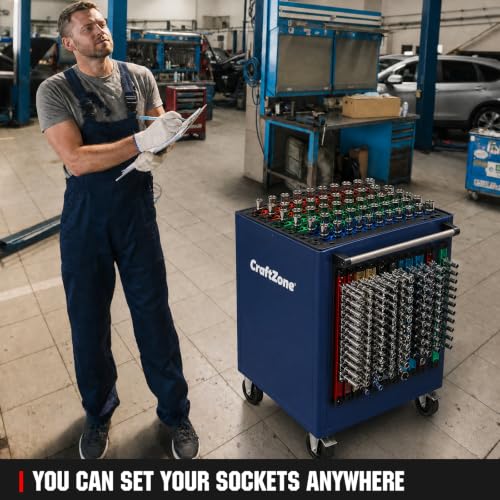 Magnetic Socket Organizer Set | 1/4" 3/8" 1/2" Socket Rail with 120 Clips | 9PCS Aluminum Alloy Socket Holder | Ratchet Organizer & Socket Organizer for Tool Box Drawer|Garage and Tool Cart - size: 9 PCS