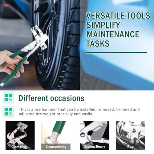 Zpana Car Wheel Balancing Weight Plier, Wheel Balance Hammer Tool (Green) | Vehicle Tire Clip On Weight Balance Rim Repair Remover Accessories, Universal for Sedan, SUV, Truck - color: Green