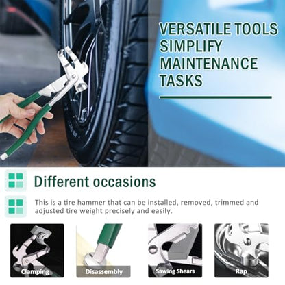 Zpana Car Wheel Balancing Weight Plier, Wheel Balance Hammer Tool (Green) | Vehicle Tire Clip On Weight Balance Rim Repair Remover Accessories, Universal for Sedan, SUV, Truck - color: Green