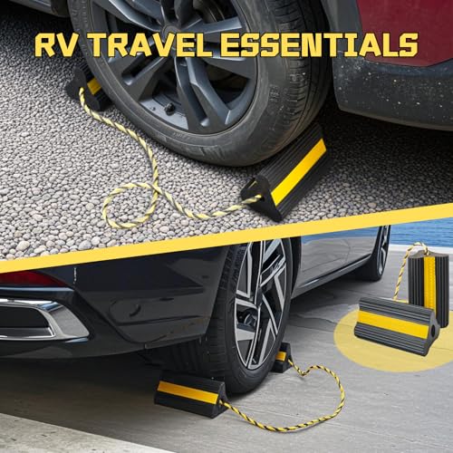 Wheel Chocks RV Trailer, Heavy-Duty Rubber, 8mm Teeth, Non-Slip Base, Wheel Chocks for RVs, Camper, Trailers, Boats, Cars, SUVs, ATVs, Aircraft Tire Stopper, Travel Trailer Stoppers, 2 Pairs (4 Count)