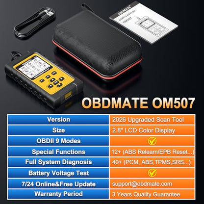 OBD2 Scanner Diagnostic Tool for GMC Buick Chevrolet Cadillac | OM507 Full Systems Scanner with Reset Services, Full OBDII Functions Read&Erase Fault Codes, No Subscriptions Lifetime Update