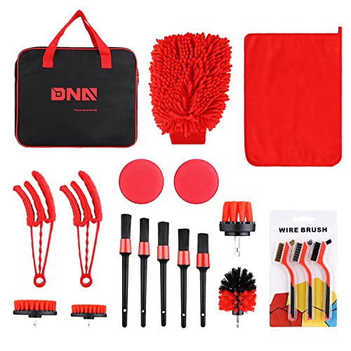 DNA Motoring Car Detailing Brush Cleaning Tools Set with Carry Bag for Auto Interior & Exterior Wheel Dashboard Vent, Red,TOOLS-00278 - style: Detailing Brush set Red