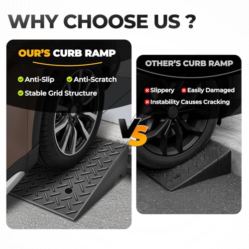 Auto Dynasty Rubber Curb Ramps, 7" Lift Height Curbside Ramp, 4400 LBS/2T Capacity Sidewalk Curb Ramp for Cars Trucks Bikes Motorcycles Wheelchairs, 1 Pack - size: 7" Rise