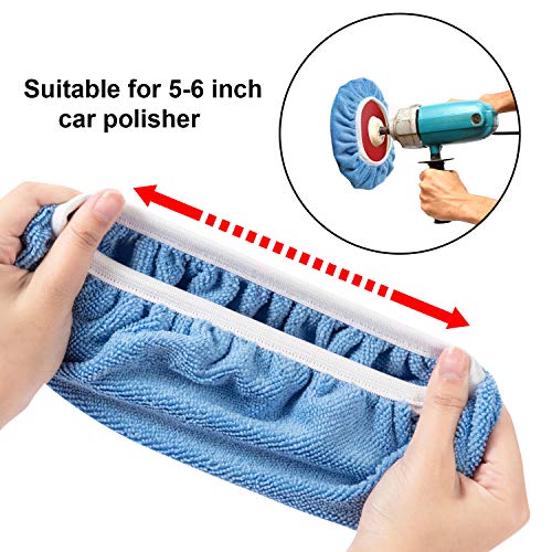 Mudder 20 Pieces Car Orbital Buffer Polisher Pad Bonnet 5-6 Inches Polishing Pad Buffing Pads Cover Microfiber Wax Bonnet - color: Blue, size: 5-6 Inches