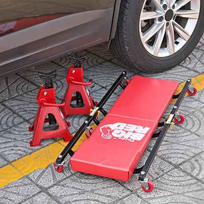 BIG RED 2-Piece Rolling Garage/Shop Creeper: 36" Padded Mechanic Cart with Headrest and 6 Casters, Red - style: Rolling Creeper