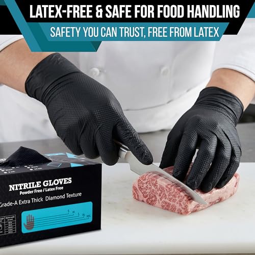 10 Mil Black Nitrile Disposable Gloves 100 Count – Ultra Heavy Duty Diamond Grip Latex Mechanic Gloves (M/L) - size: Medium