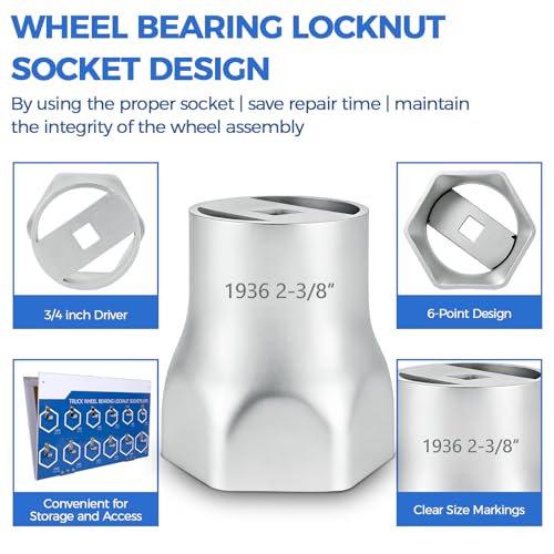 6-Point Truck Wheel Bearing Locknut Socket Set with Display Tool Board 9850, 3/4 inch Driver Axle Nut Socket Set Tools for Heavy Duty Truck 21 Pcs, High-Strength Steel