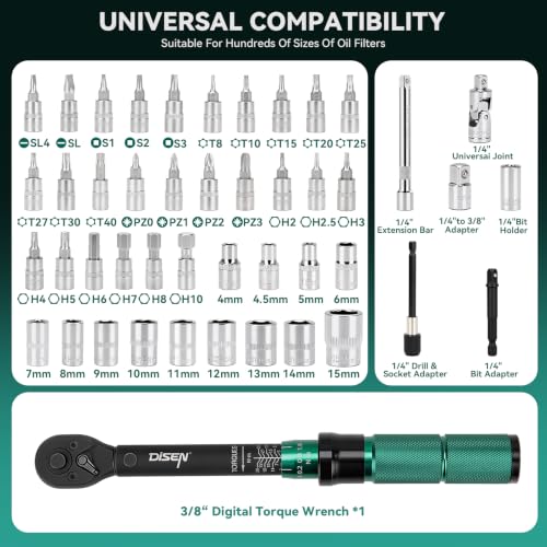 DISEN 46Pcs 1/4" Click Torque Wrench Set 1-26 N.m, ±3% Accuracy, 72-Tooth Reversible Ratchet, Quick Release, with Sockets & Bits, for Bike Motorcycle Precision Repair - size: 46 PCS Set (1/4inch)