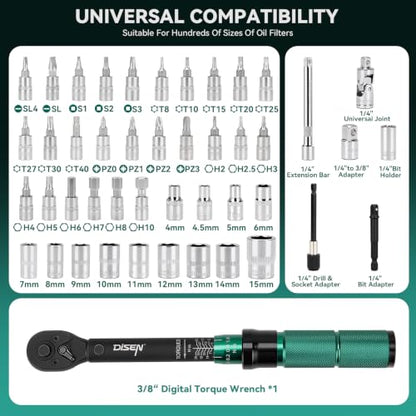 DISEN 46Pcs 1/4" Click Torque Wrench Set 1-26 N.m, ±3% Accuracy, 72-Tooth Reversible Ratchet, Quick Release, with Sockets & Bits, for Bike Motorcycle Precision Repair - size: 46 PCS Set (1/4inch)