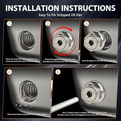 1/2-20 Double Oversize Magnetic Oversize Piggyback Oil Drain Plug, Stainless Steel Self Tapping Oil Pan Thread Repair Kit - size: 1/2-20-15mm