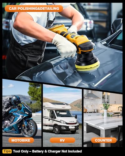 Brushless Cordless Car Buffer Polisher for Car Detailing, 15mm Dual Action, Compatible with DeWalt 20V MAX, 5-Speed Control, Includes 5-inch Polishing Pads (Tool Only, NO Battery / Charger)