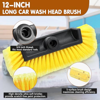 12" Car Wash Brush Head, Soft Bristle Scrub Brush, Large Durable Car Washing Brush, Wash Brushes for Vehicles, Auto, Truck, Boat, House Siding, Sweep Snow, Caravan, Solar Panel