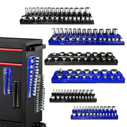 6Pcs Magnetic Socket Organizer, 1/4" 3/8" 1/2" SAE & Metric Socket Holder Tray | Holds 143 Sockets（Sockets Not Included）