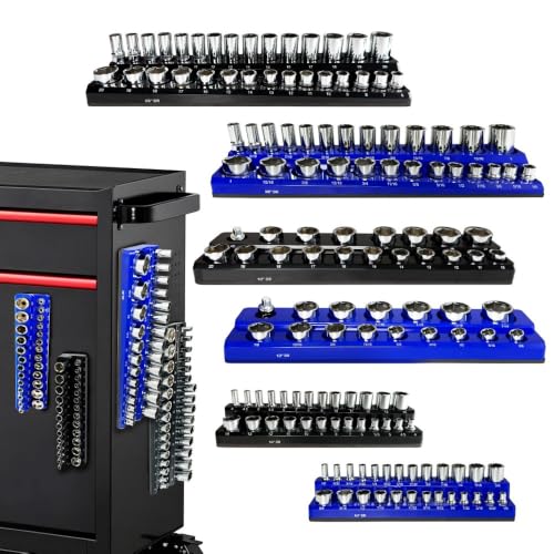6Pcs Magnetic Socket Organizer, 1/4" 3/8" 1/2" SAE & Metric Socket Holder Tray | Holds 143 Sockets（Sockets Not Included）