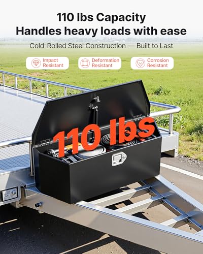 VEVOR Trailer Tongue Box, Heavy Duty Trailer Tongue Tool Box Storage Organizer, Utility Tool Chest for Pickup Truck Bed, RV, SUV, Off-Road Vehicle, Steel, 36" x 12" x 12", Upgraded Lock Version - size: 36" Black (with upgraded lock), style: Steel