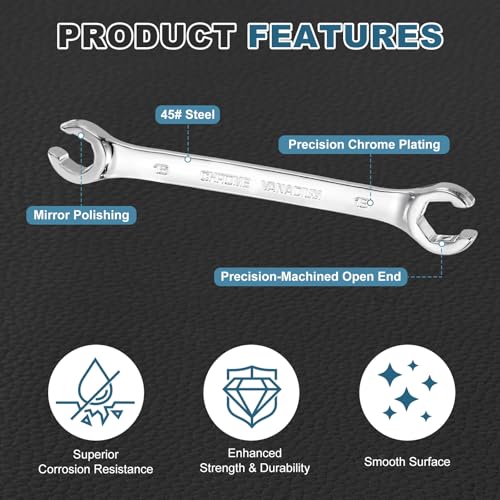 HARFINGTON 2 Pcs Flare Nut Wrench 16mm x 18mm Metric Double Open End Thick Spanner Mirror Polish Finish 45# Steel Brake Line Wrench For Fuel Tube Hose Transmission Line, Silver - size: 16mm x 18mm
