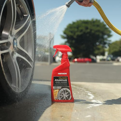 Mothers Polished Aluminum Wheel Cleaner, 24 oz. (06024) | Safely Cleans Uncoated Polished Aluminum & Anodized Wheels, Removes Brake Dust, Grease, Dirt & Grime, Easy Spray-On, Hose-Off - size: 24 Fl Oz (Pack of 1)