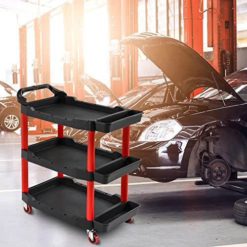 Auto Detailing Cart with Locking Wheels, 440 Lb Heavy Duty 3-Tier Rolling Tool Organizer for Mechanics, with Side Trays, Handle - Garage, Car Wash, Workshop & Warehouse Storage