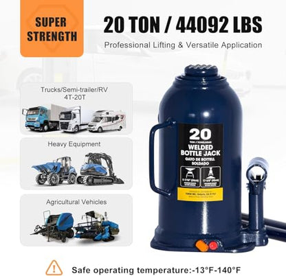 20 Ton Hydraulic Bottle Jack, 40,000 LBS Heavy Duty Welded Steel Auto Lift Jack with Adjustable Height, Overload Protection, Leak-Free Pump, for Truck, RV, Industrial and Garage Use, Blue - color: Yellow