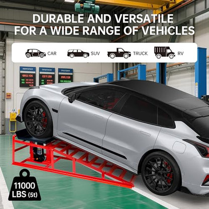 5 Ton (11000 lbs) Capacity Hydraulic Low Profile Car Ramps with Pin Lock, 10.6 to 14.7 Inch Lift Range, for Auto & Home Garage Maintenance, Oil Changes